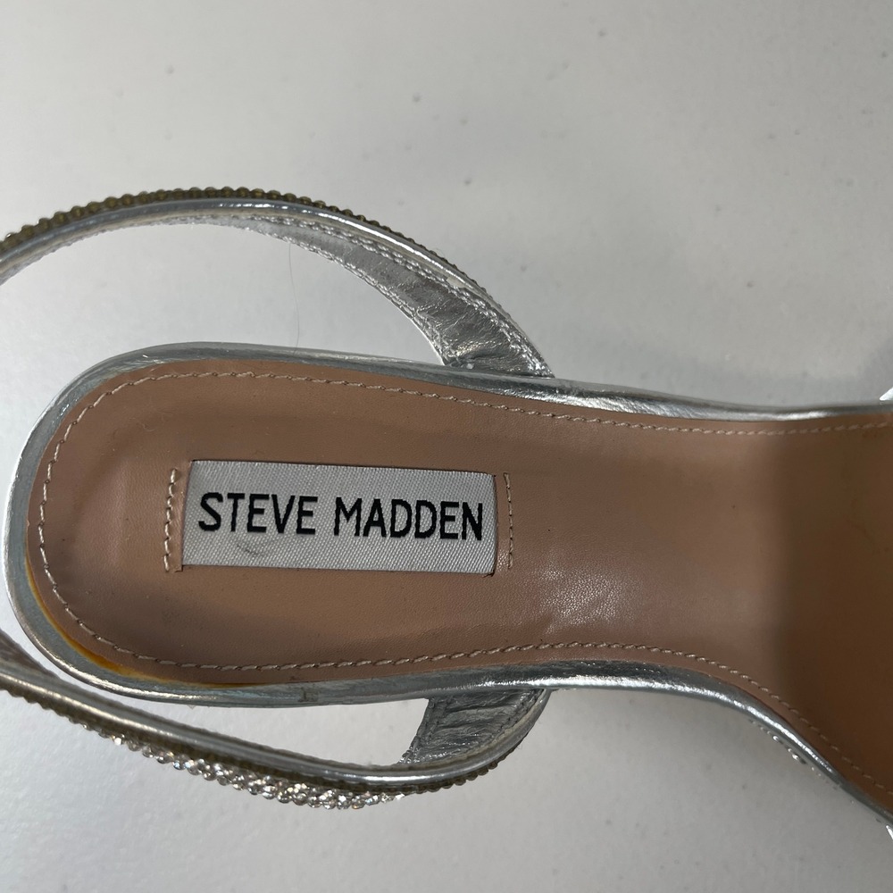 Steve Madden Sophey Sz 10 Silver Rhinestone Wedge Sandals Ankle Strap Sparkly - Picture 10 of 13